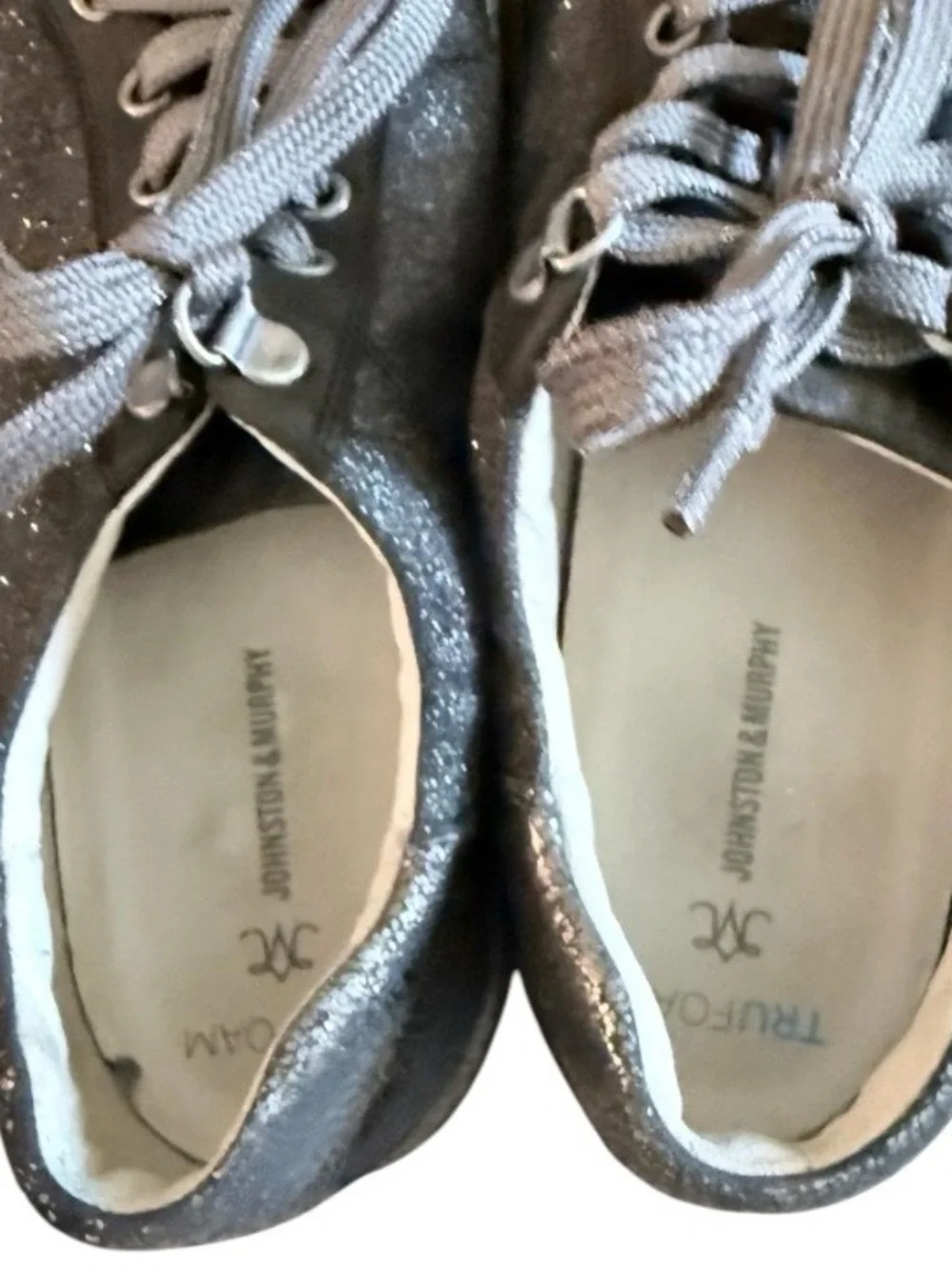 Johnston & Murphy Callie lace up dark sneakers pewter glitter fabric sneakers